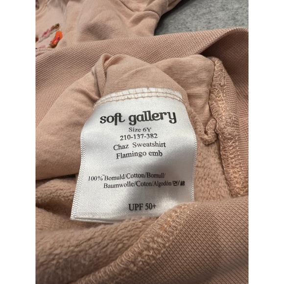 Soft Gallery Chaz Sweatshirt Kids 6Y Sequin Embroidered Flamingo Pullover Peach - Picture 6 of 16